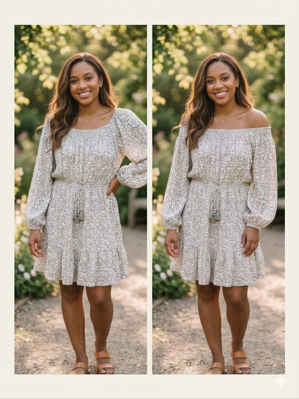 ​Gentle Fawn XL Boho Smocked Ikat Mini Dress Balloon Sleeve Rayon Lined Neutral